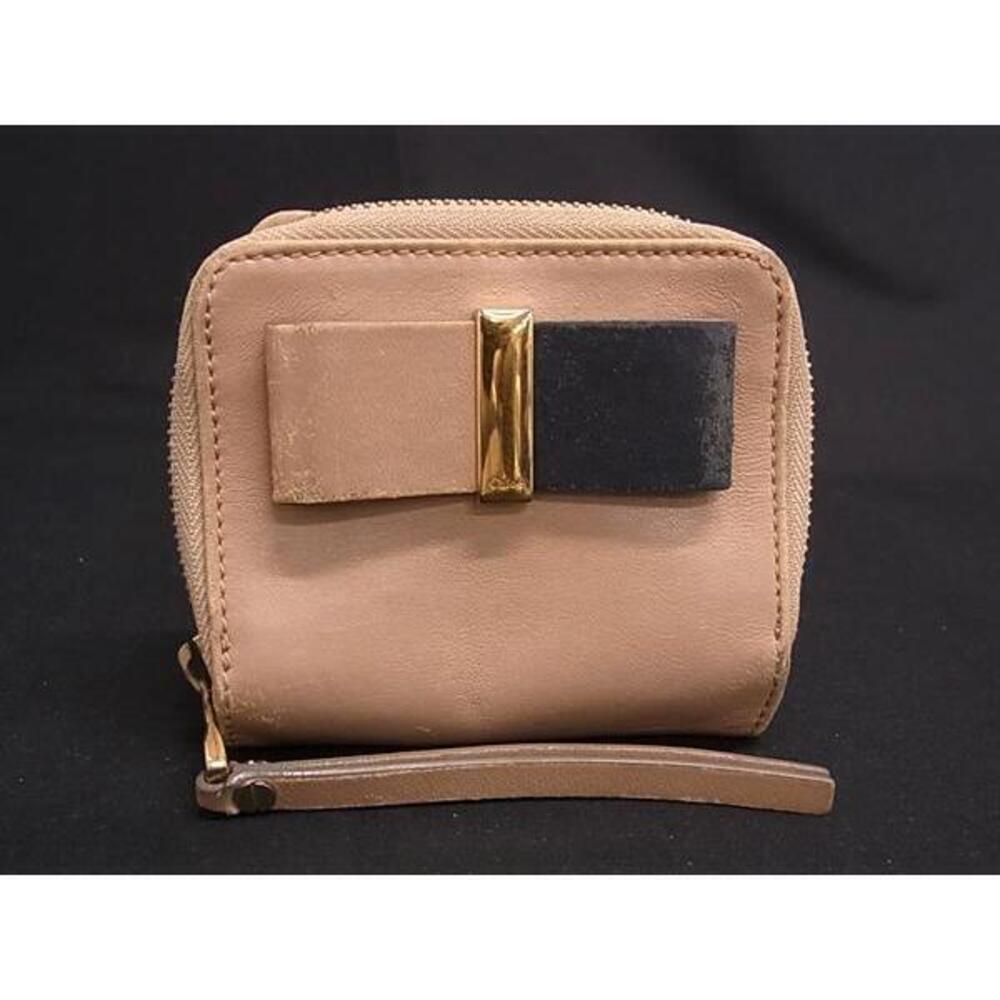 Chloe Bow Ribbon Leather Bi fold Wallet Billfold coin wallet Purse Beige Black